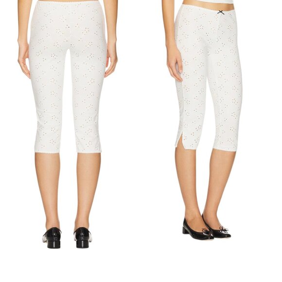 FREE PEOPLE EYELIT LACE BLOOMER CROP LOUNGE OFF WHITE PANTS LARGE NWT X REVOLVE - Picture 4 of 5